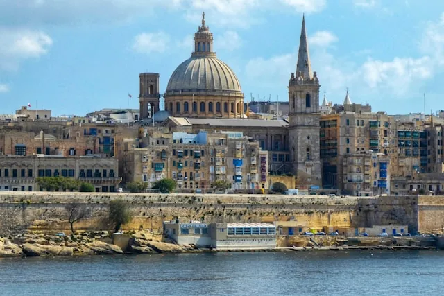 Valletta waterfront and cathedral, Malta