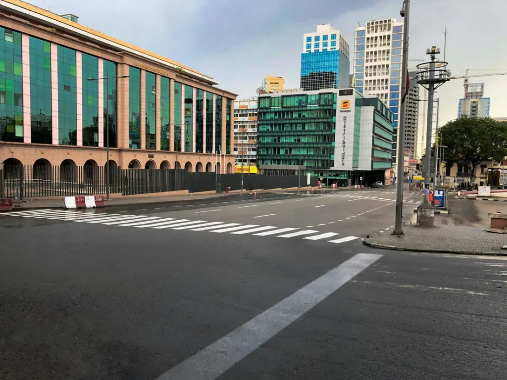 The Ministério das Finanças and Sonangol Distribuidora buildings on a broad avenue in central Luanda, Angola