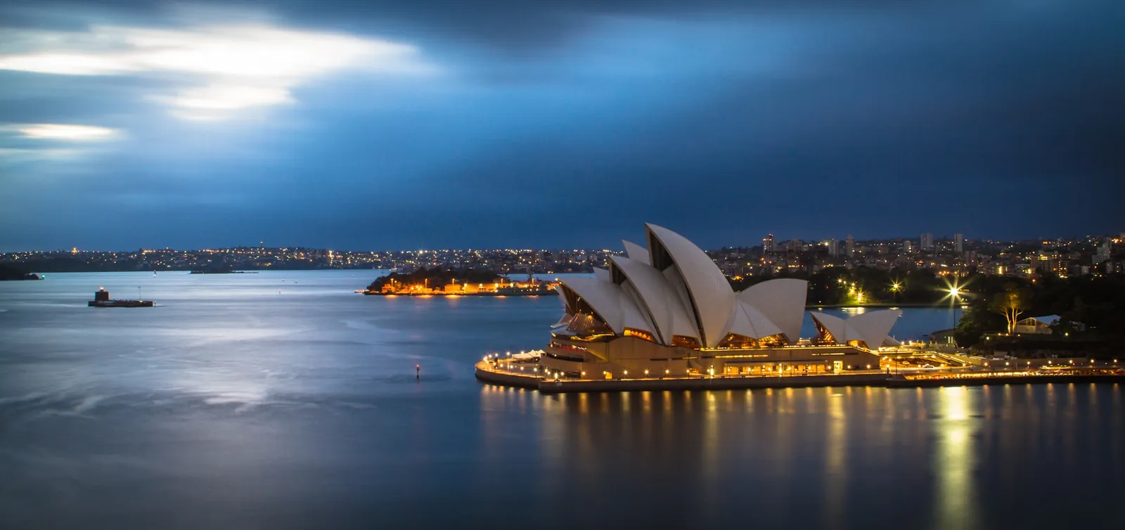 Sydney Opera House and harbour at dusk, Australia