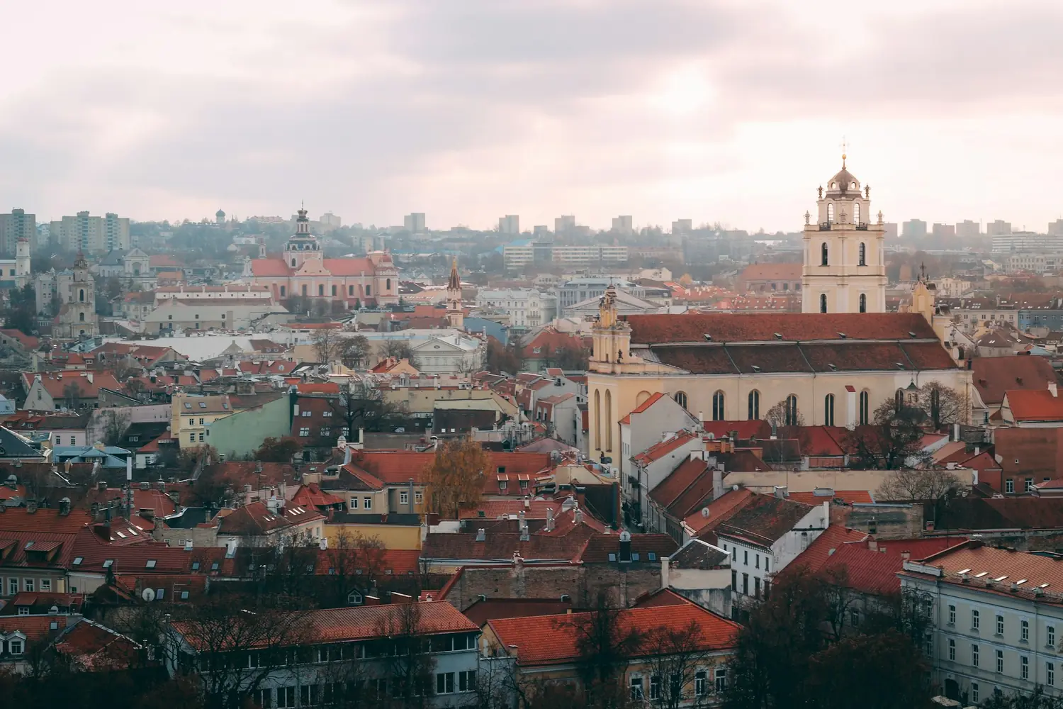 Rooftops, church towers and the old town of Vilnius, Lithuania