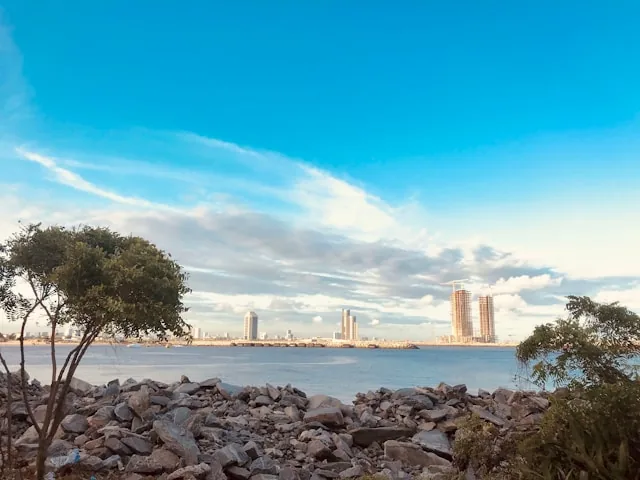 High-rise towers under construction on the Lagos waterfront, Nigeria