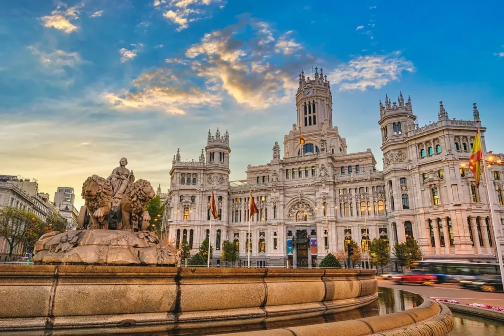Plaza de Cibeles in Madrid at dusk — TopSource Worldwide Spanish payroll team