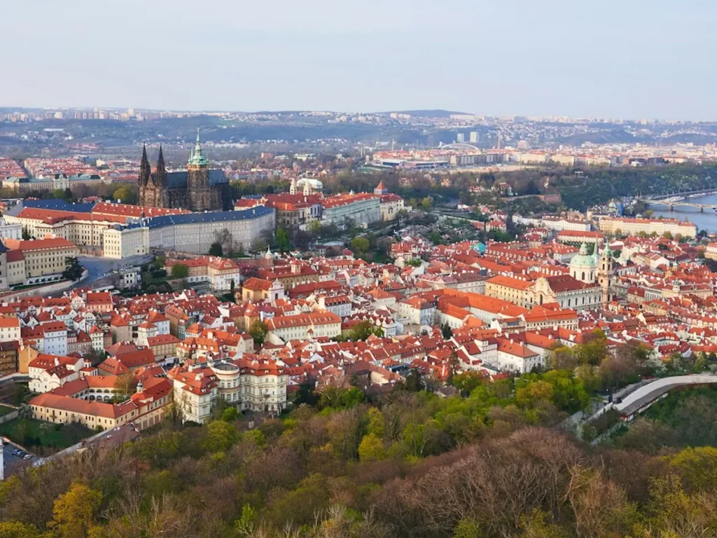 St. Vitus Cathedral, Prague Castle and the rooftops of the Lesser Town, Prague, Czech Republic