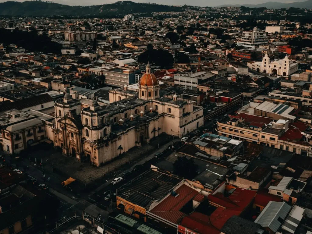 Rooftops and a domed church in the centre of Guatemala City, Guatemala