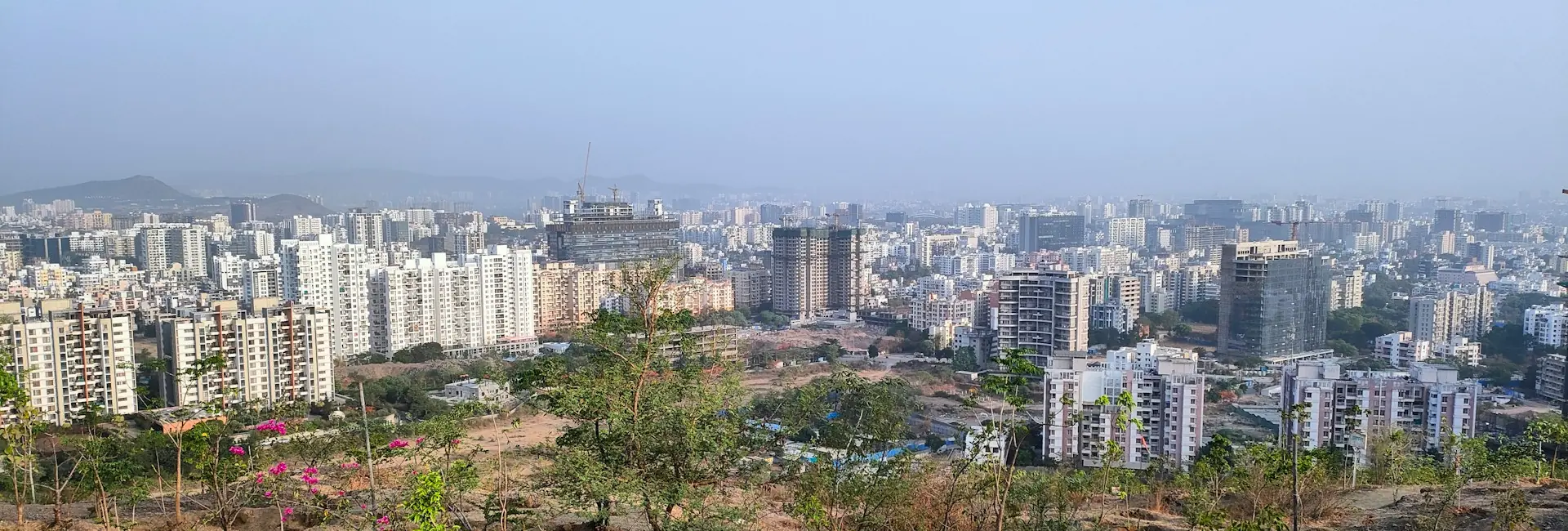 High-rise buildings across Pune seen from the Baner Pashan hill, Maharashtra, India