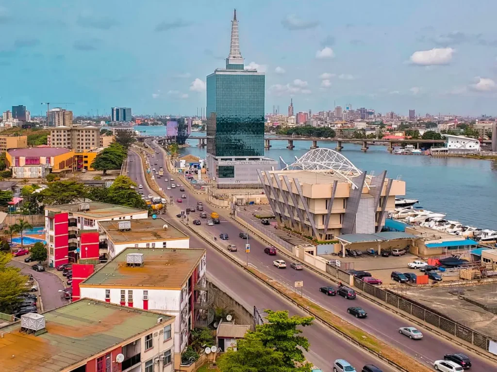 The Civic Centre Towers and the waterfront of Victoria Island, Lagos, Nigeria