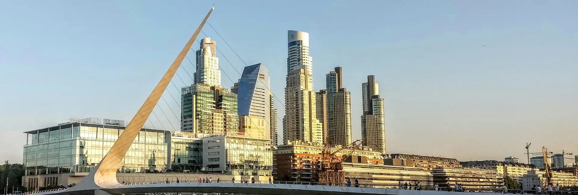 Puente de la Mujer footbridge and the office towers of Puerto Madero, Buenos Aires, Argentina