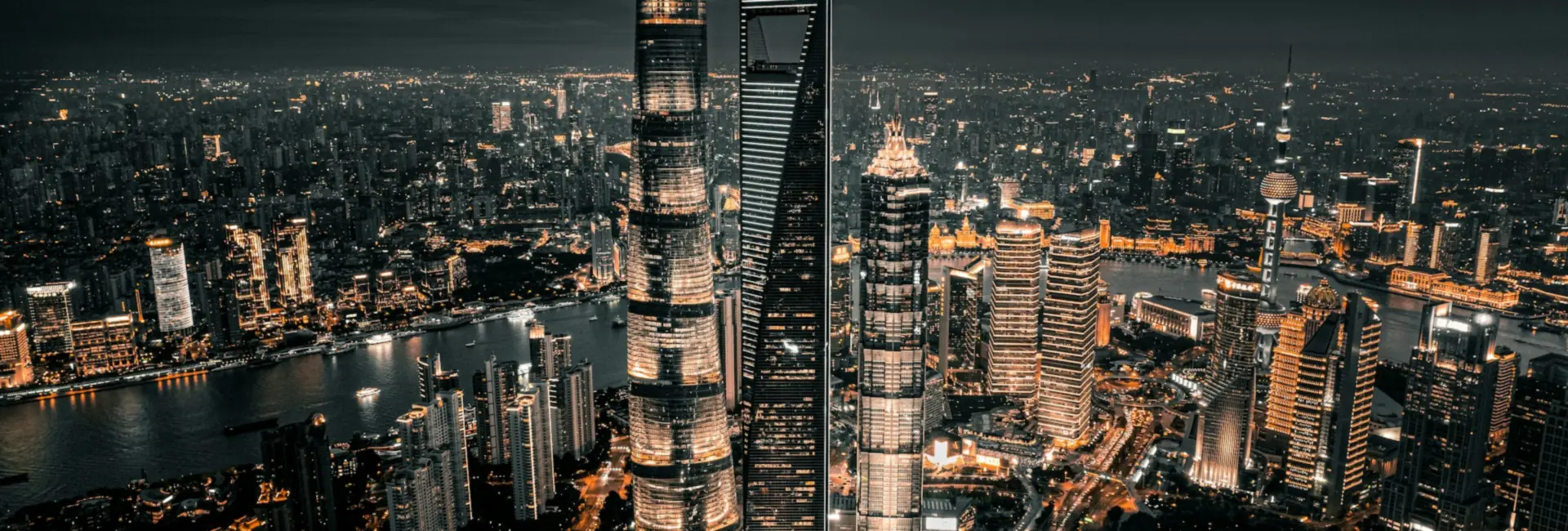 The Lujiazui skyline and the Huangpu River at night, Shanghai, China