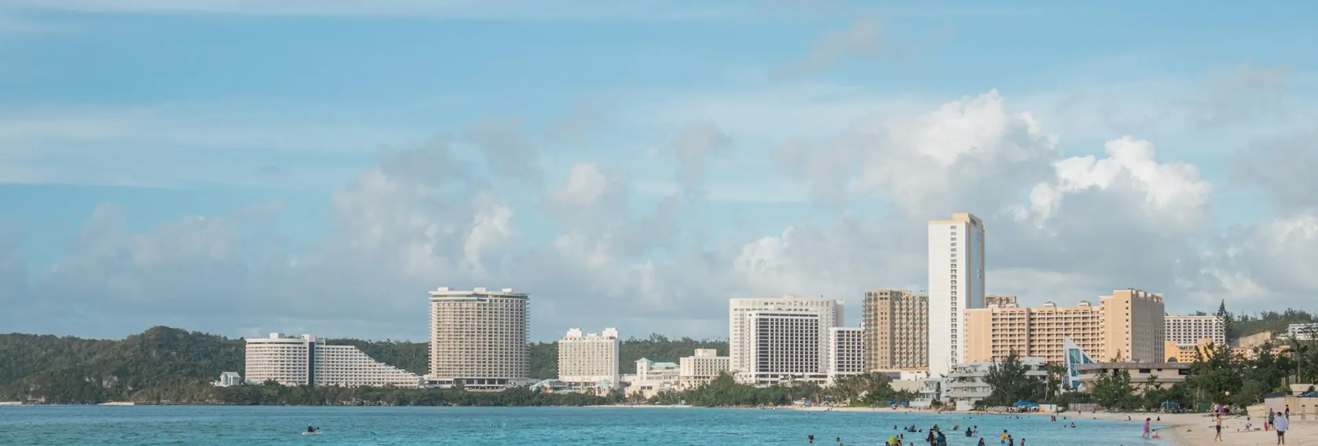 Hotel towers along Tumon Bay seen across the water, Guam