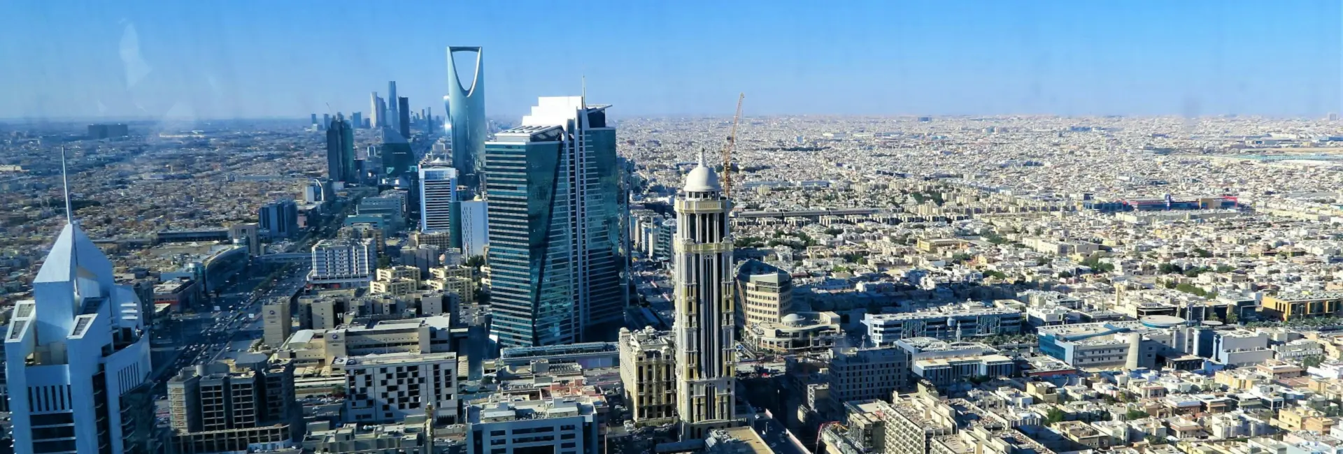 The Olaya business district and Kingdom Centre from above, Riyadh, Saudi Arabia