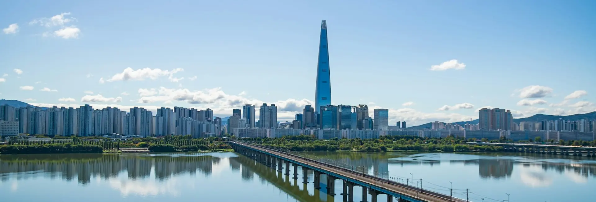 Lotte World Tower and the Jamsil skyline across the Han River, Seoul, South Korea
